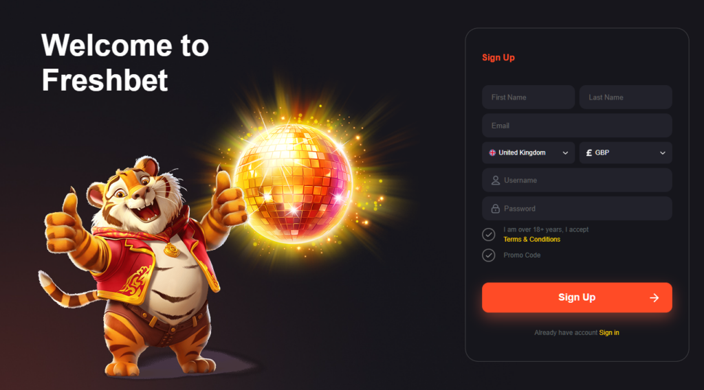 Freshbet registration form