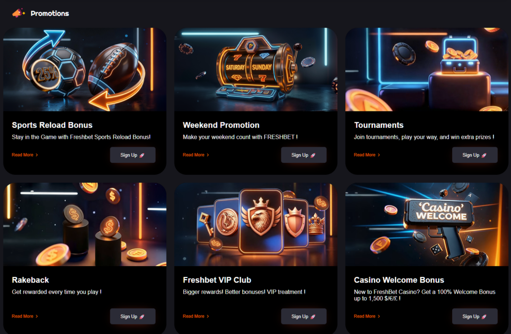 Freshbet casino promotions page